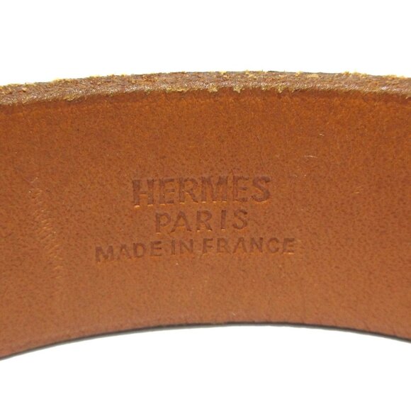 Auth HERMES Pool Tour Brown Leather Square E Bangle - Picture 4 of 5